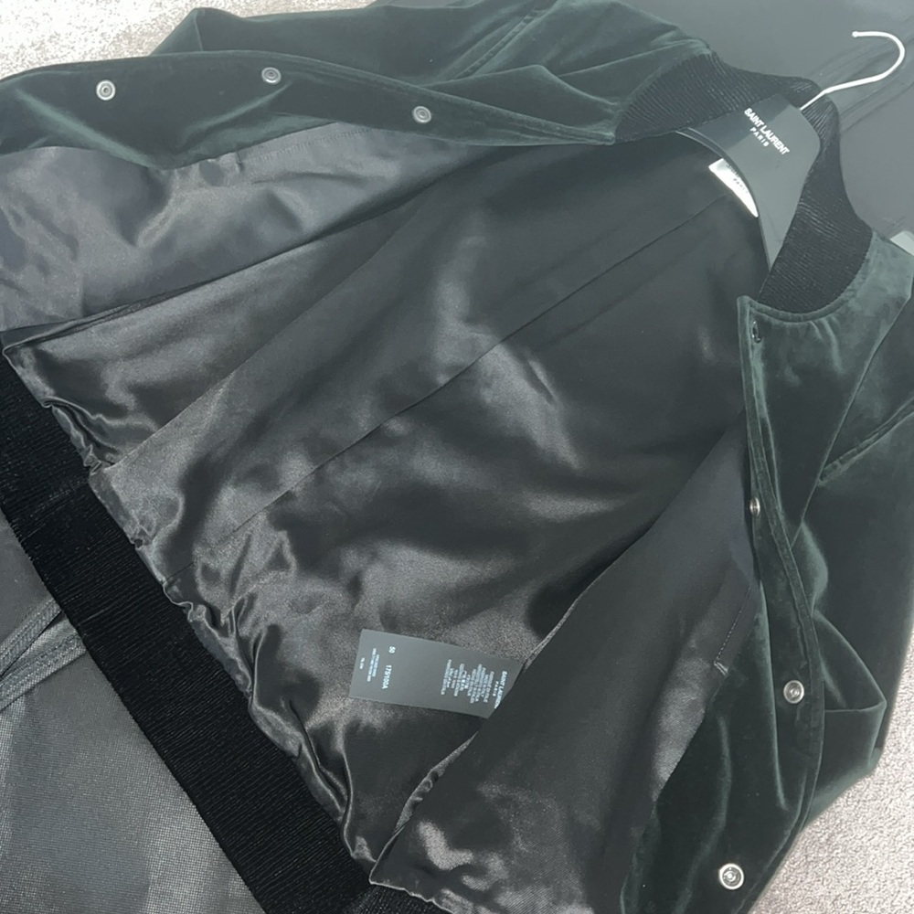 Saint Laurent Men's Velvet Logo Teddy Jacket - Picture 7 of 16